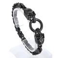 Bracelet punk pour homme en métal noir avec chaîne byzantine et détails de crânes - Tête de Mort Noire (KB164516-Z)