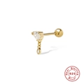 Golden S925 sterling silver piercing stud with teardrop zircon and drop pendant - Single Gold-Style 2