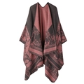 Detail of deer pattern jacquard and fine stitching on a double-sided grey shawl - One Size / Deer - Grey Pink
