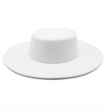 Elegant white wool felt boater hat with a flat top and 10cm wide brim for winter fashion - M (56-58cm) / White