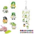 DIY St. Patrick's Day diamond painting gnome wind chime kit with green clovers and bells - Style 8-Irish Gnome with Bells