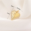 Golden heart pendant with micro-set zircons and striped texture for DIY jewelry - Pave Zirconia Heart (H-11651)