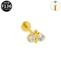 Stud de labret abeille en titane F136 doré avec ailes en zircon blanc et pas de vis interne - Style Abeille Dorée (G23LAI212-G)