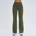Pantalon de yoga évasé vert olive à taille haute avec contrôle du ventre pour le fitness - Vert Militaire