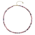 Detail view of pink and grey stone beaded choker necklace with golden heart clasp closure - Pink Zebra Stone Necklace