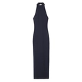 Donkerblauwe haltergebreide maxi-jurk met geplooide details en mouwloos ontwerp - S / Zwart