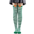 Halloween over-knee socks with green white stripes and pumpkin patch detail - Green and White Stripes (Pumpkin Decor)