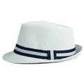 Cappello di paglia bianco classico con nastro a righe blu per spiaggia ed estate - M (56-58cm) / Bianco