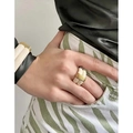 Retro gold and beige enamel ridge textured wide band ring and matching bracelet set - US 8 / White