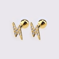 Gold lightning bolt studs with white zircon inlay and secure ball screw back closure - Gold Lightning