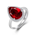 Adjustable silver ring featuring a pear-cut red gemstone with a sparkling diamond halo - Adjustable Open / Red Zirconia