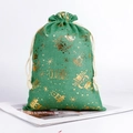 Sac cadeau vert en toile de coton avec soldat casse-noisette doré et cordon blanc - Roi Casse-noisette de Noël Vert / 20*30cm