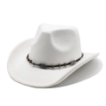 Classic white wool felt western cowboy hat with black braided turquoise beaded band - White