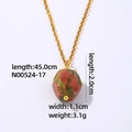 Gold chain necklace with red and green natural stone pendant and detailed dimensions - Gold + Unakite