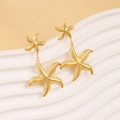 Golden 304 stainless steel starfish drop earrings for women with textured ocean design - Double Layer Large and Small Starfish Style (CK543) / Gold