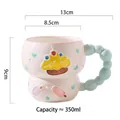 Pink ceramic mug with colorful embossed desserts and blue beaded handle, 350ml capacity - Beaded Ice Cream