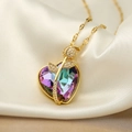 Collana placcata in oro 18K con cuore di cristallo colorato e ciondolo rosa in zircone - Collana con Ciondolo a Rosa a Cuore Blu