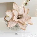 30cm cream velvet artificial Christmas poinsettia with gold glitter edges and long stem - Champagne