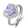 Bague avec pierre précieuse violette en forme de cœur, micro-diamants et anneau ajustable - Zircone Violet