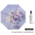 Morning Purple Rose manual sun umbrella with silver coating for UV protection - 3-Fold Manual Morning Purple Rose - Silver Coating