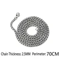 Silver stainless steel box chain necklace with lobster clasp, 2.5mm width, 70cm length - 2.5mm Width 70cm Length / Steel