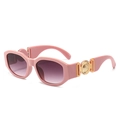 Vintage pink oversized sunglasses with purple gradient lenses and gold circular relief - Pink Frame Gradient Grey Lens