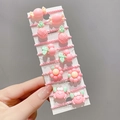 Pink cartoon elastic hair bands set with resin fruit and flower charms for girls - Pink 10-Piece Set
