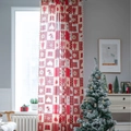 Rideau de Noël à carreaux rouges avec flocons de neige et pompons blancs pour la cuisine - Motif Bouton Passe-tringle / 150x220cm