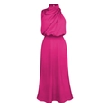 Robe midi élégante en satin rose rouge avec licou et drapés plissés raffinés - S / Rose Rouge