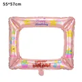 Detailed view of pink foil photo frame balloon with stars and cupcakes for birthday parties - Pink Photo Frame