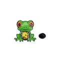 Green frog brooch with yellow faceted gemstone and rubber butterfly back clasp - Yellow Crystal Frog