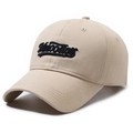Khaki cotton baseball cap with navy blue White Tiger 3D embroidery on front - Adjustable / Light Beige