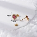 Golden heart stud earrings with red gemstone and clear crystals, size 0.8cm x 0.8cm - ER-352 Gold Red Zirconia Stud Earrings
