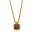 Golden titanium box chain necklace featuring a square brown tiger eye stone pendant - Gold/Tiger Eye Stone (With Chain)