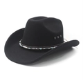 Klassieke zwarte western cowboyhoed van wolvilt met etnische kralenband en ventilatiegaten - M (56-58cm) / Zwart