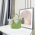 Green and white woven handbag with a large ivory fabric bow on a marble tabletop - Small (With Cream Bow) / Green Beige