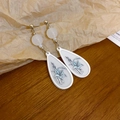 New Chinese style teardrop earrings with resin flower painting and white decorative beads - 3# White Floral Lily Pattern