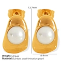 Golden irregular geometric stud earrings with white faux pearls and stainless steel - White Pearl Gold Stud Earrings