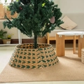 Cache-pied de sapin de Noël en osier tressé bicolore naturel et vert de forme conique - Cache Pied de Sapin en Plastique Tressé Bicolore (50*70*25CM)