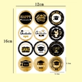 Detail of 12 black and gold graduation stickers with various celebratory designs - T7717-Graduation Season Black Gold Style