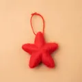 Red wool felt star ornament with hanging rope for Christmas decoration and gift - Red Solid Star