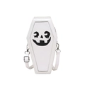 White coffin-shaped crossbody bag with a black skeleton face print in faux leather - White