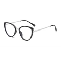 Stylish cat eye optical glasses with black frames and slim silver metal temples - Black Silver Frame Anti-blue Light C2