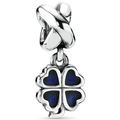 Silver four-leaf clover charm with deep blue enamel and polished finish for DIY bracelets - Blue/Silver