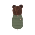 Winter dog puffer vest with brown fleece bear hood and green quilted fabric design - S / Green