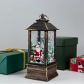 Vintage bronze Christmas lantern with Santa Claus illustration and festive gift box background - Large Bronze Santa