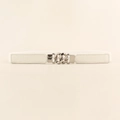 Elastic white belt with silver chain buckle and matching leather ends on a beige background - White Silver