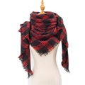 Classic red and black tartan plaid scarf with fringe edges on a beige mannequin - Black and Red Plaid