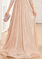 Elegant rose gold sequin evening dress with 3/4 sleeves and matching pleated clutch bag - US Size 2 (S) / Champagne