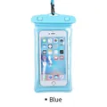 Luminous blue waterproof phone pouch with transparent PVC touch screen and blue lanyard - Air Cushion Style / Blue
